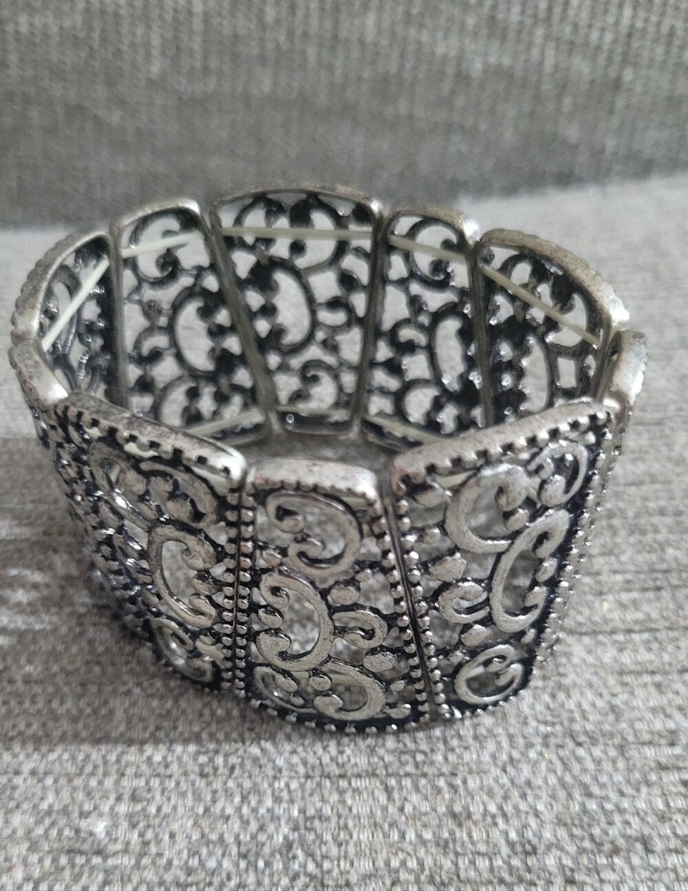 Womens Silver Stretch Wide Design Bracelet